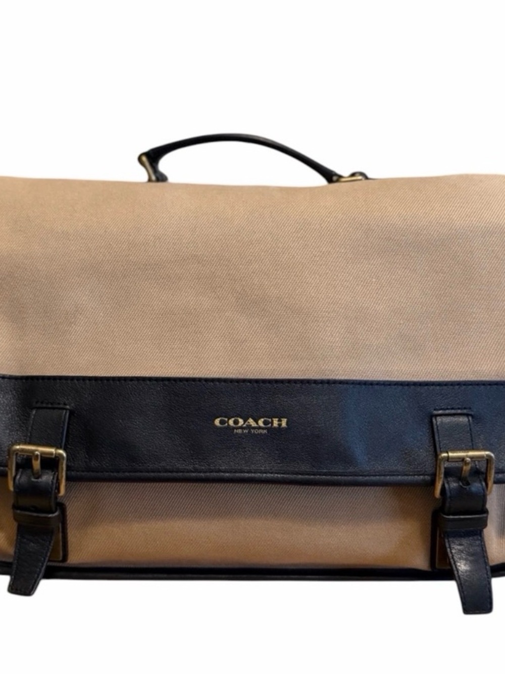Coach Men’s Tan and Black Briefcase with Gold Accents